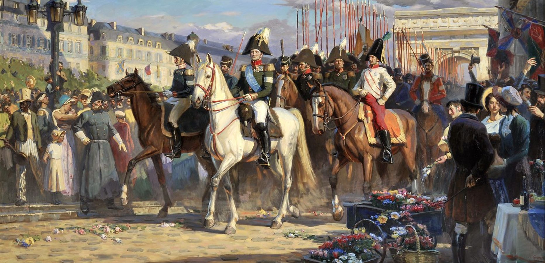 Победа наполеона поражение наполеона. Русские войска в Париже 1814 картина.